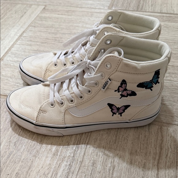 Vans Women's High-Top Sneakers - Cream with Butterfly Accents - Picture 2 of 6